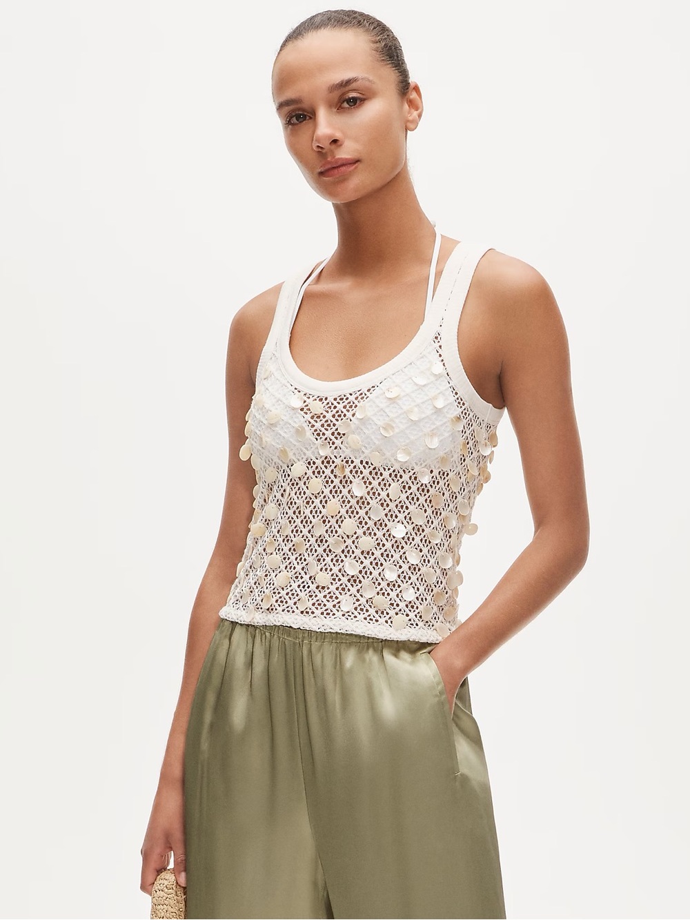 J. Crew White Crochet Sequin Tank